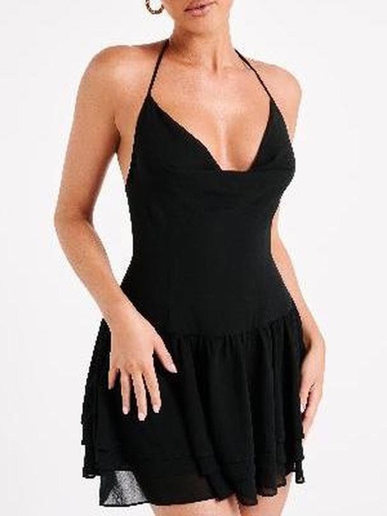 Meshki Dresses & Skirts - Meshki Black Halter Cowl Mini Dress